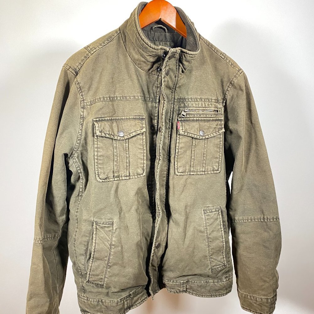 Men's Cotton Zip-Front Jacket - Olive Color
